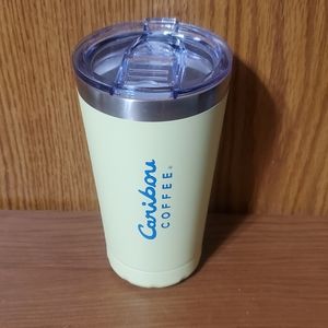 New 16oz. Caribou Coffee mug yellow and blue
